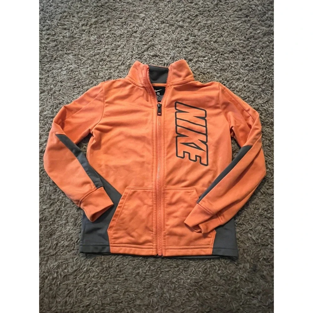 Nike Boys Jacket Size S 4-5 Yrs Nylon Zip-up Orange and Gray Very Good Condition
